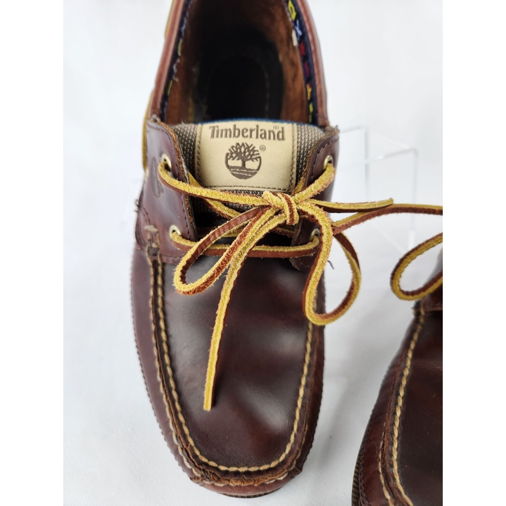 Timberland Classic 2 Eye Boat Shoes Men 9.5 Wide Brown Leather Deck Earthkeepers - Picture 7 of 16